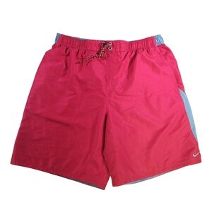 Y2K Nike Men's Size XL Lined Swim Trunks Elastic Waist Red Gray Center Swoosh